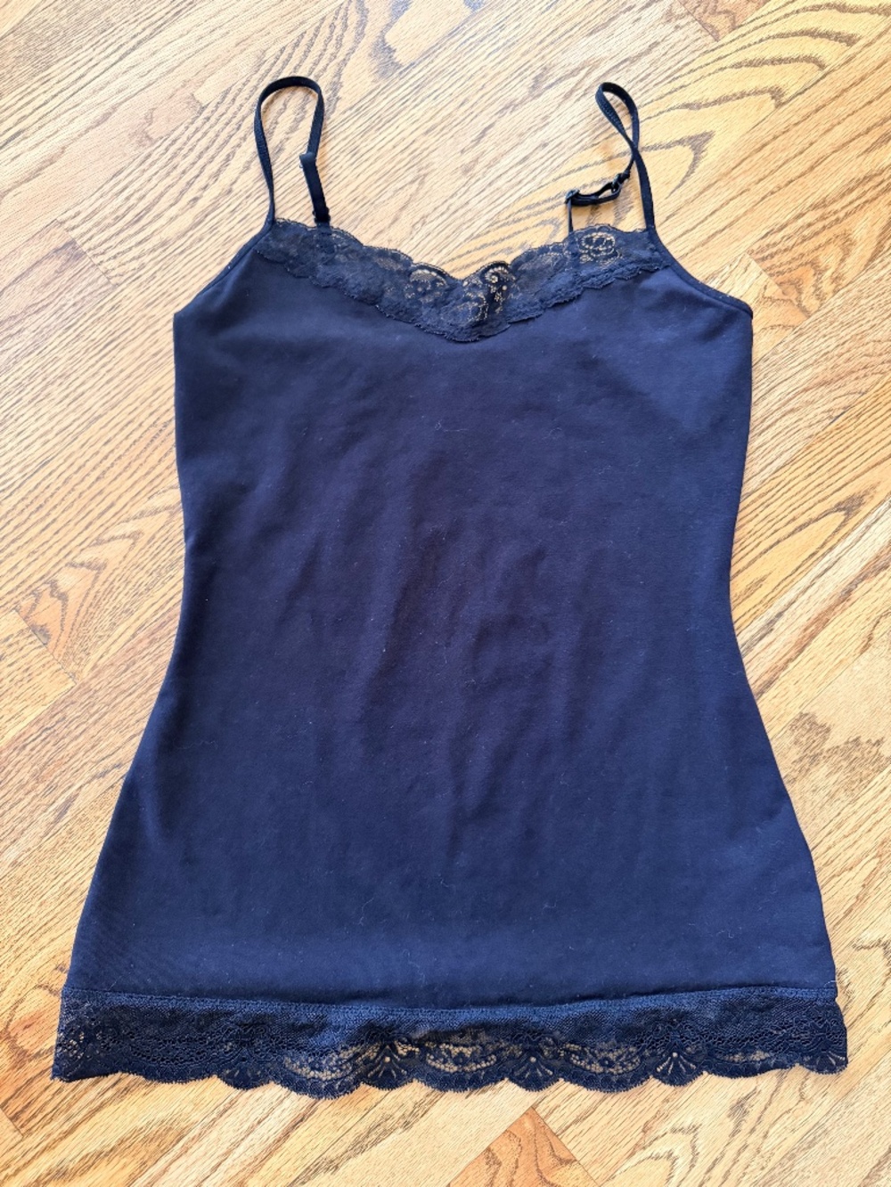 Vintage Express Black lace trim cami tank S
